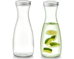 Zeller Karaf - 2x - met schroefdeksel - glas - 1000 ml - schenkkan