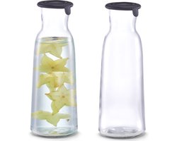 Zeller Karaf - 3x - met siliconen deksel - transparant - 1000 ml - glas - schenkkan - waterkan