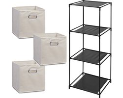 Zeller Kastmandjes/opberg manden - beige - 3x stuks van 29L - Metalen rekje is 34 x 98 cm