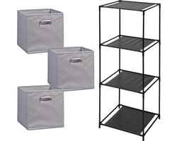 Zeller Kastmandjes/opberg manden - grijs - 3x stuks van 29L - Metalen rekje is 34 x 98 cm