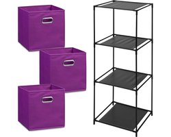 Zeller Kastmandjes/opberg manden - paars - 3x stuks van 29L - Metalen rekje is 34 x 98 cm
