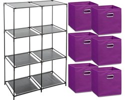 Zeller Kastmandjes/opberg manden - paars - 6x stuks van 29L - Metalen rekje is 68 x 98 cm