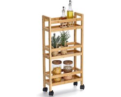 Zeller Keuken Trolley - met 3 niveaus - bruin - bamboe hout - 36 x 15 x 74 cm - 4 zwenkwielen