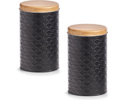 Zeller keuken voorraad blik - 2x - zwart - metaal - 10,5 x 18 cm - 2L - snoeptrommels - koffieblik - voedsel opslag