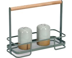 Zeller Keuken/aanrecht rekje - metaal/hout - groen - met hengsel - 24 x 10 x 19 cm - keuken organizer