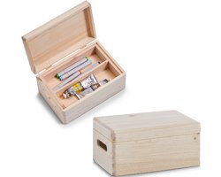Zeller Kistje - 2x - met deksel - 30 x 20 cm - hout - met inzet tray - Kantoorbenodigdheden - Hobbybenodigdheden - kisten met vakken