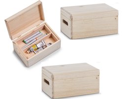 Zeller Kistje - 3x - met deksel - 30 x 20 cm - hout - met inzet tray - Kantoorbenodigdheden - Hobbybenodigdheden - kisten met vakken