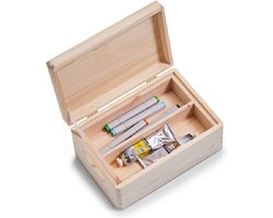 Zeller Kistje - met deksel - 30 x 20 cm - hout - met inzet tray - Kantoorbenodigdheden - Hobbybenodigdheden - kisten met vakken