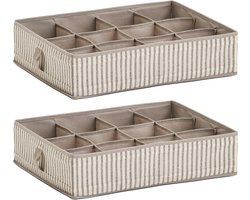 Zeller kleding/kast organizer - 2x - 12 vakken - beige - 44 x 34 x 11 cm - opbergdoos