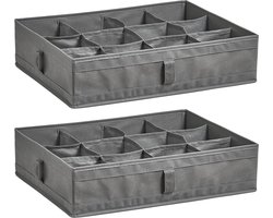 Zeller kleding/kast organizer - 2x - 12 vakken - grijs - 44 x 34 x 11 cm - opbergdoos