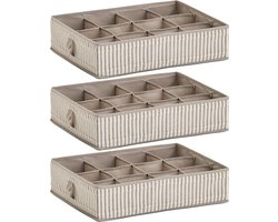 Zeller kleding/kast organizer - 3x - 12 vakken - beige - 44 x 34 x 11 cm - opbergdoos