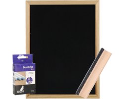 Zeller Krijtbord/schoolbord met witte krijtjes en bordenwisser - 30 x 40 cm - hout