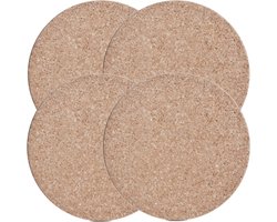 Zeller Kurken pannenonderzetters - 4x - rond - lichtbruin - D20 x H1 cm - Keuken en tafel - extra dik