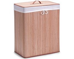 Zeller Luxe dubbele wasmand van bamboe hout - 52 x 32 x 63 cm - Wasgoedmanden/wasmanden - 104 liter