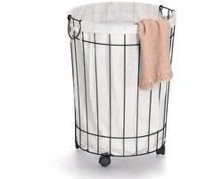 Zeller metalen wasmand present - Wit - Verrijdbaar