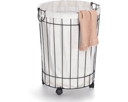 Zeller Metalen wasmand - Zwart/Wit - Op wielen
