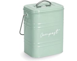 Zeller Mini prullenbakje GFT met deksel - mintgroen - metaal - 1,5 Liter