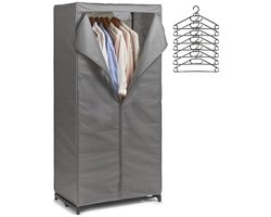 Zeller Mobiele kledingkast met 10x kleding hangers - enkele stang - kunststof - grijs - 50 x 160 x 75 cm