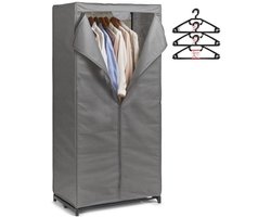 Zeller Mobiele kledingkast met 15x kleding hangers - enkele stang - kunststof - grijs - 50 x 160 x 75 cm
