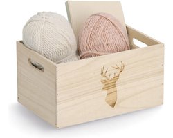 Zeller Opberg box/kist - naturel - hout - gestempeld hertenmotief - 30 x 20 x 16 cm - speelgoed opbergen