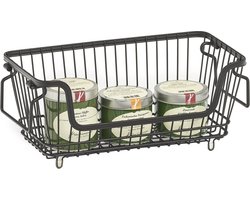 Zeller opberg draadmand - zwart - 32 x 16 x 14 cm - stapelbaar - metaal - opruimen - kastmanden