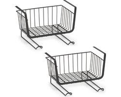 Zeller opberg opruim kast hangmandjes - 2x - zwart - met haken 31 x 26 x 20 cm - Organiseren - Opbergmand - voor plankdikte van 3 cm - Kastmanden