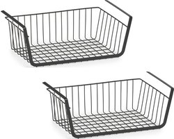 Zeller Opberg/opruim hangmandje - 2x - 41 x 26 x 15 cm - Kastmandje - zwart - Opberg/opruimmand - Hangmanden voor in de kast