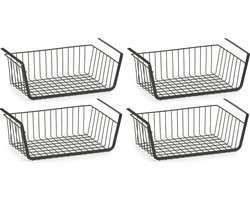 Zeller Opberg/opruim hangmandje - 4x - 41 x 26 x 15 cm - Kastmandje - zwart - Opberg/opruimmand - Hangmanden voor in de kast