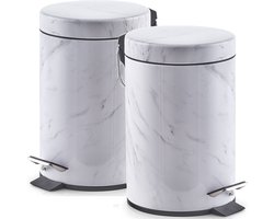 Zeller Pedaalemmer - 2x - marmerprint - 3 liter - Badkameraccessoires - Toiletaccessoires - Kleine prullenbakken