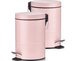 Zeller Pedaalemmer - 2x - roze - 3 liter - 17 x 25 cm - kleine prullenbak