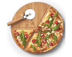 Zeller Pizza snijplank/bord met pizzasnijder - 2x set - 32 cm - hout - pizzabord