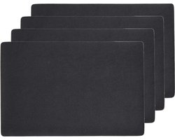 Zeller placemats lederlook - 6x - 45 x 30 cm - zwart - vegan leer - tafel onderleggers