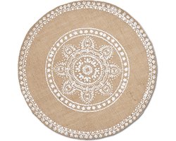 Zeller placemats - mandala print - jute look stof - rond - D38 cm - natuurlijke uitstraling