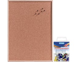 Zeller Prikbord - 60 x 80 cm - kurk - houten omlijsting - 40 gekleurde punaises