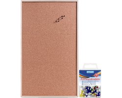 Zeller Prikbord - Kurk - 60 x 100 cm - 40 gekleurde punaises - houten omlijsting - kantoor en thuis