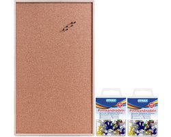 Zeller Prikbord - Kurk - 60 x 100 cm - houten omlijsting - 80 gekleurde punaises - kantoor en thuis