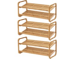 Zeller schoenenrek - 3x stuks - bamboe - 2-laags - 74 x 33 x 33 cm - stapelbaar - schoenen standaard