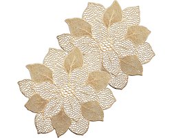 Zeller tafel placemats bloemen vorm - 4x - kunststof - 49 x 47 cm - goud - onderleggers