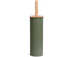 Zeller Toiletborstel in houder - bamboe hout - salie groen - H38 x D10 cm - wc borstels
