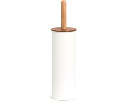 Zeller Toiletborstel in houder - bamboe hout - wit - H38 x D10 cm - wc borstels