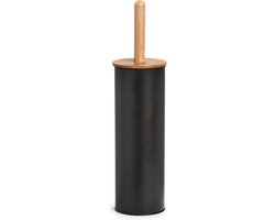 Zeller Toiletborstel in houder - bamboe hout - zwart - H38 x D10 cm - wc borstels