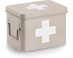 Zeller Verband/medicijnen opberg kist - metaal - beige - 4 vakken - 22 x 15 cm