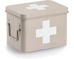 Zeller Verband/medicijnen opberg kist - metaal - beige - vakken - 32 x 21 cm