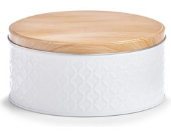 Zeller Voorraadblik - wit - 20 x 10 cm - 2 liter - bewaarblik met houtlook deksel