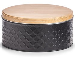 Zeller Voorraadblik - zwart - 20 x 10 cm - 3,8 liter - bewaarblik met houtlook deksel