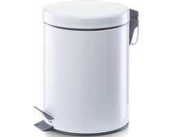 Zeller Vuilnisbak/pedaalemmer - wit - 5 liter - metaal - 20 x 28 cm - klein formaat