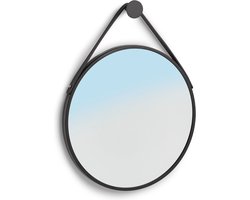 Zeller Wandspiegel met ophanghaak - rond - zwart - metaal - D40 cm - Industriele spiegel voor in de hal, badkamer of toilet