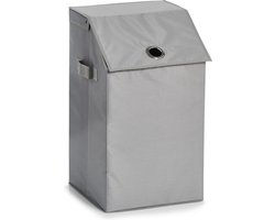 Zeller Wasmand - grijs - met deksel - polyester - 34 x 34 x 60 cm - Wasgoedmanden