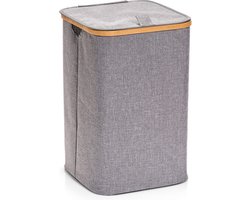 Zeller Wasmand - stof /bamboe- vierkant - grijs - 33 x 33 x 50 cm - Was sorteren/verzamen - Wasgoedmanden/wasmanden