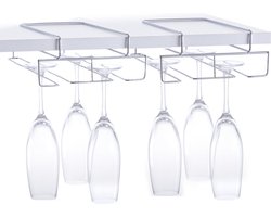 Zeller Wijnglazen houder - Zilverkleurig - Ophangbaar aan Plank - Voor 8x Glazen - 18 x 28 x 7,5 cm